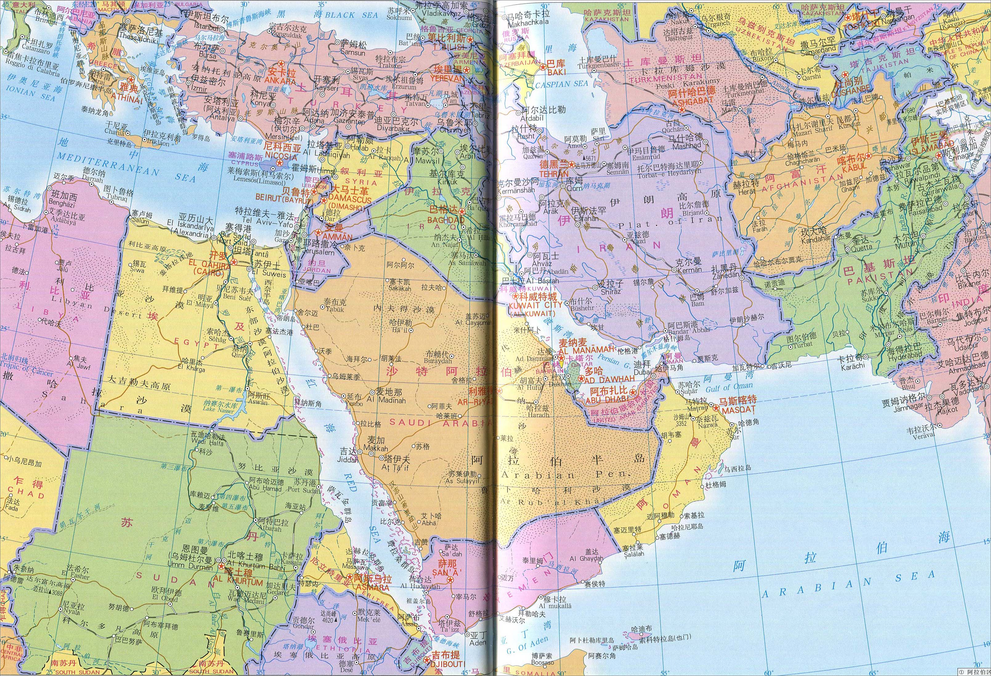 中东国家地图分布图中东霸主是哪个国家