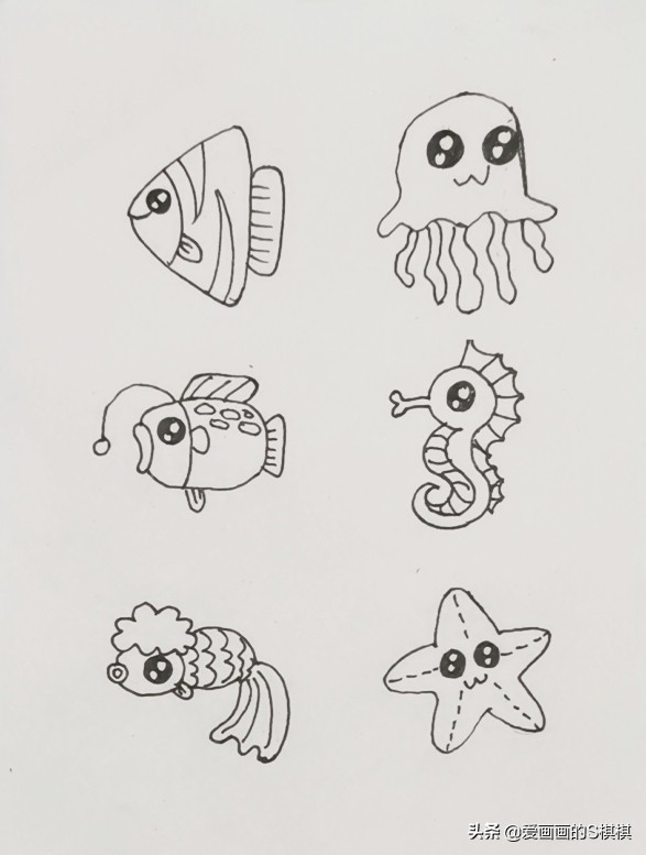 海底世界简笔画 10一15岁画画一等奖
