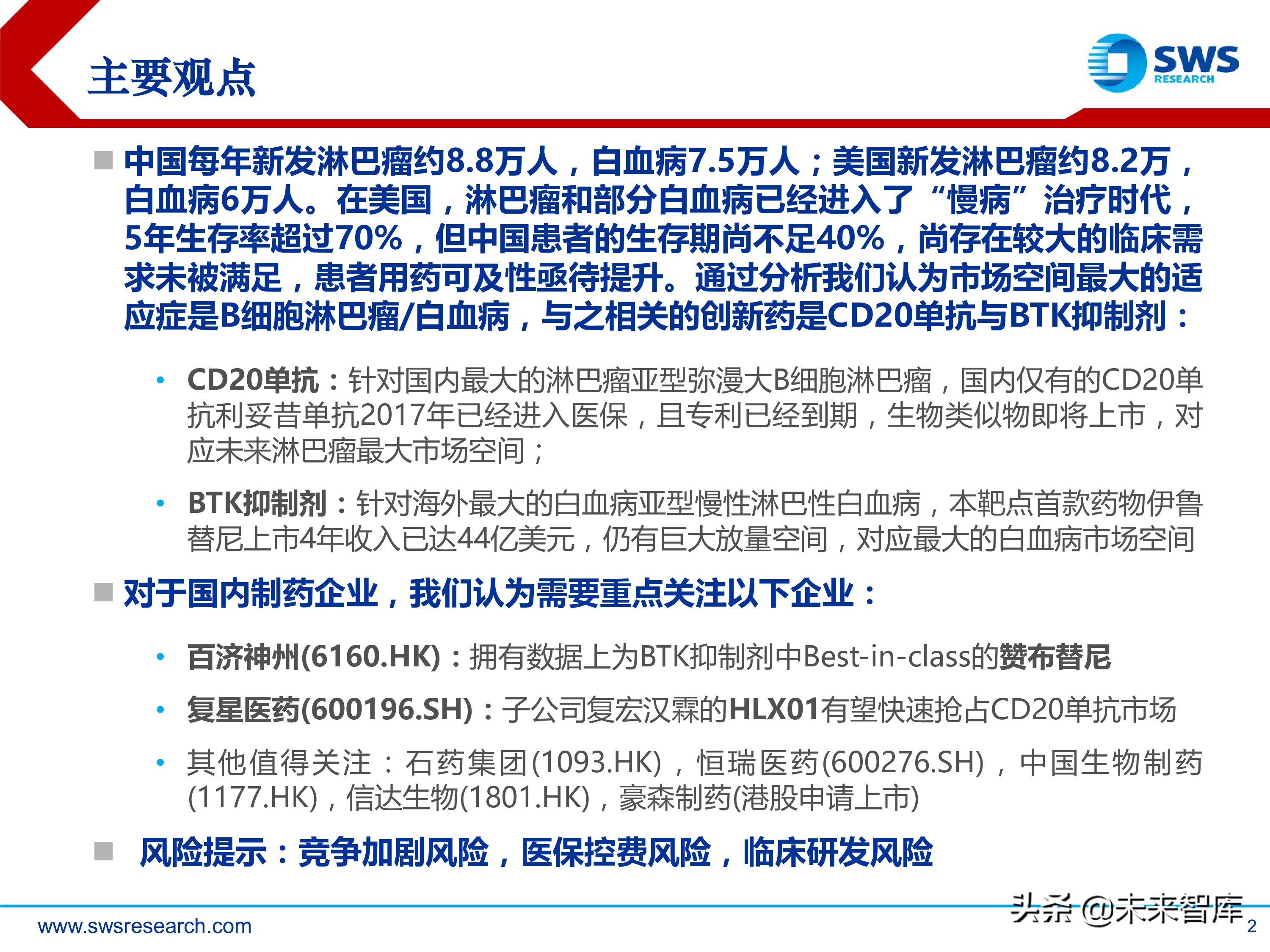 肿瘤创新药：淋巴瘤/白血病专题研究报告