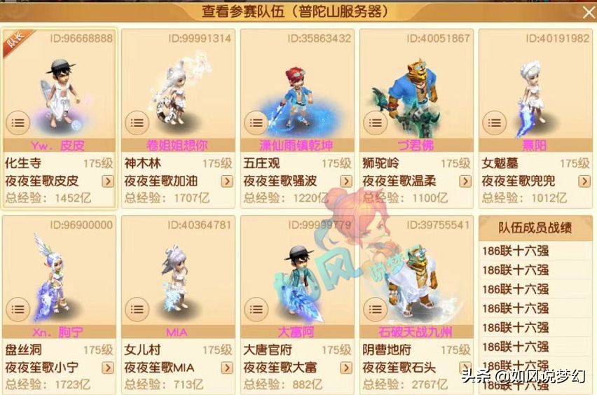 梦幻西游：187联服战48强经验排行，紫禁城爆总3000万战神包冠