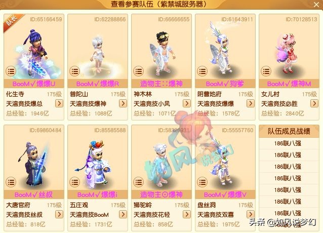 梦幻西游：187联服战48强经验排行，紫禁城爆总3000万战神包冠