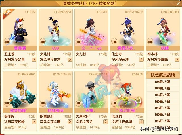 梦幻西游：187联服战48强经验排行，紫禁城爆总3000万战神包冠