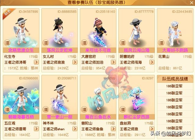 梦幻西游：187联服战48强经验排行，紫禁城爆总3000万战神包冠