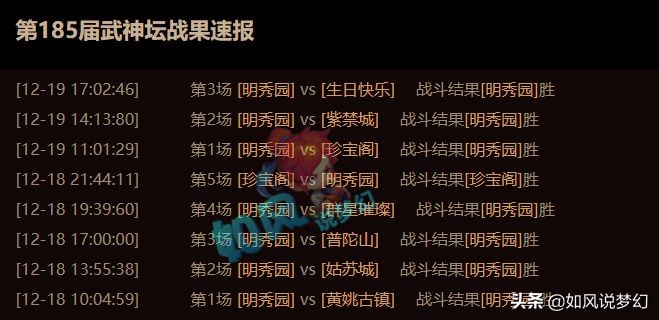 梦幻西游：战胜珍宝阁、紫禁城、钓鱼岛，明秀园夺185联服战冠军