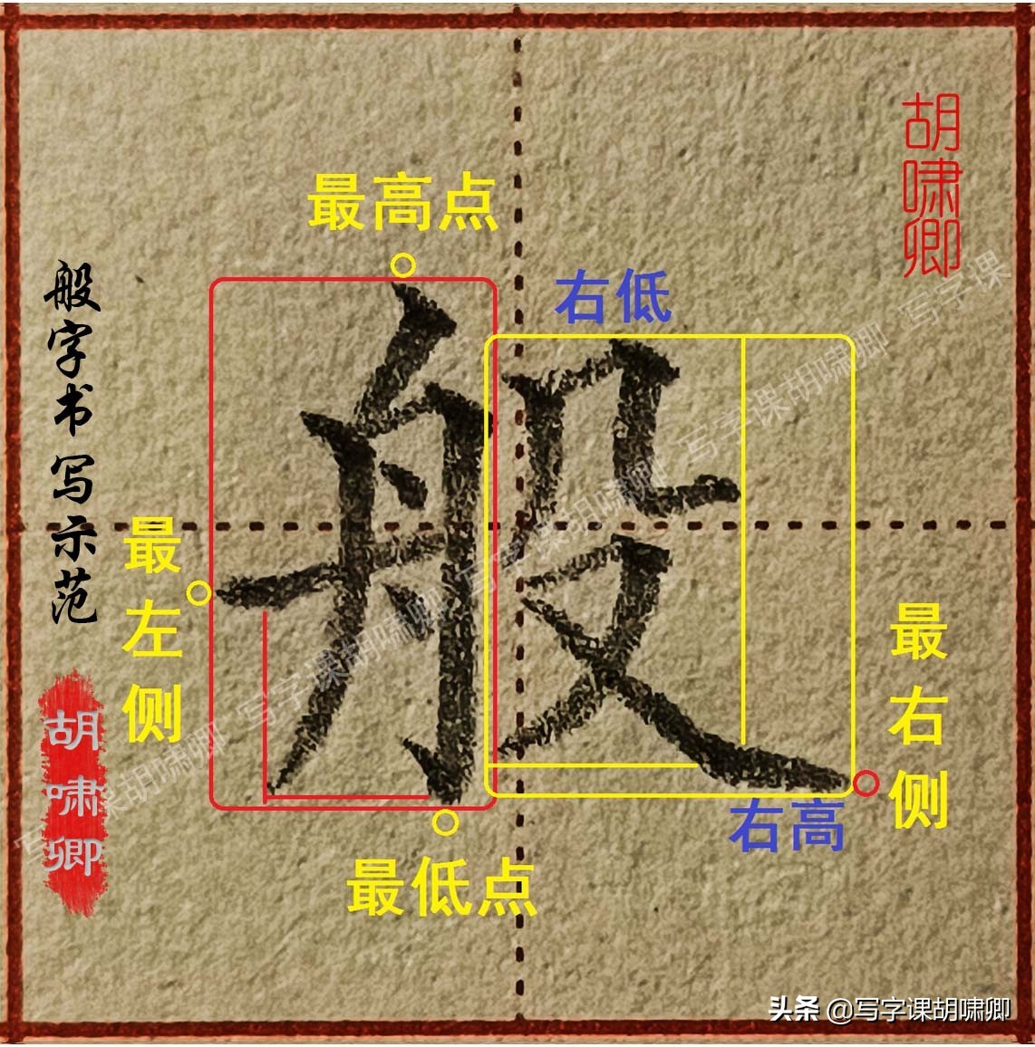 殷毁规律总结:如上图五个例字,左侧顶端为撇笔的部件,整体都偏高一些