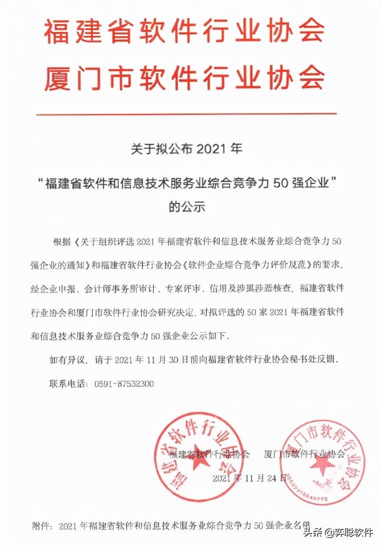 2021年福建省软件和信息服务业综合竞争力50强企业名单公布-福建博思软件股份有限公司招聘