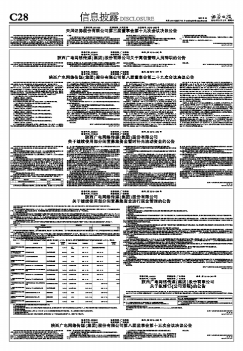 陕西广电网络传媒（集团）股份有限公司第八届董事会第二十九次会议决议公告-陕西省广电网络公司韩普