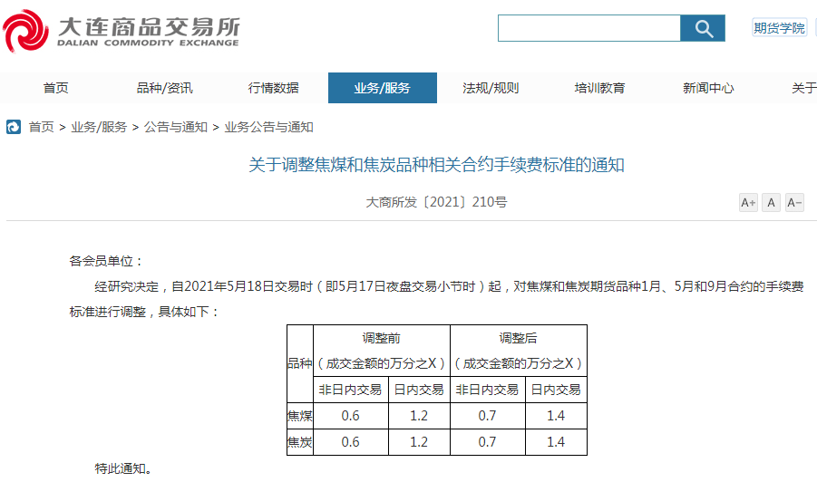 大商所发布关于调整焦煤和焦炭品种相关合约手续费标准的通知-焦炭期货一手多少钱