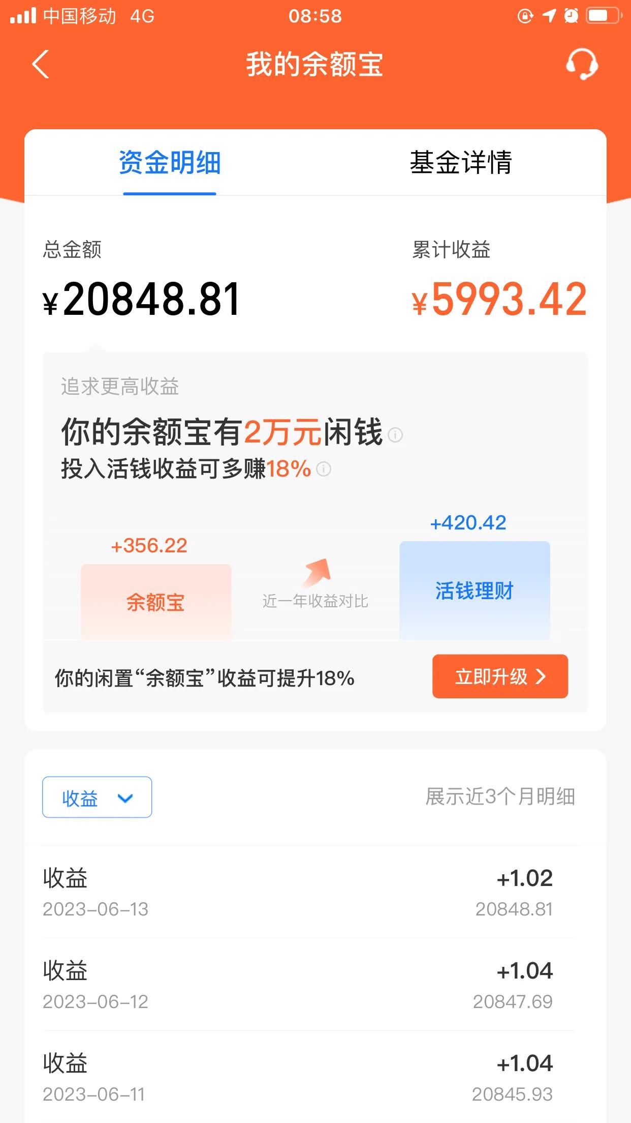 【推荐】余额宝累计收益5993.42元-余额宝一万元一天收益多少