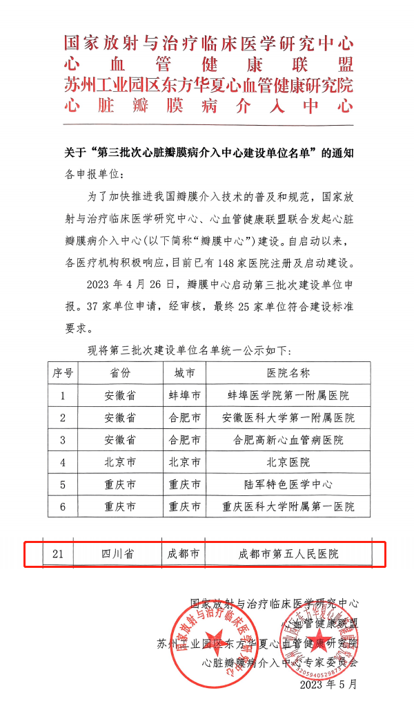 全国仅25家，成都市第五人民医院获批全国心脏瓣膜病介入中心建设单位-成都吸脂最好的医院排名