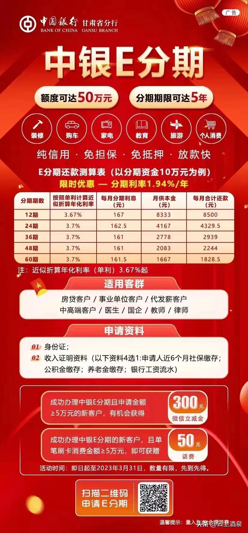 【中银E分期】中国银行福利放送，最高50万元家庭消费备用金！点击领取》》》-中银国际可提款多少钱