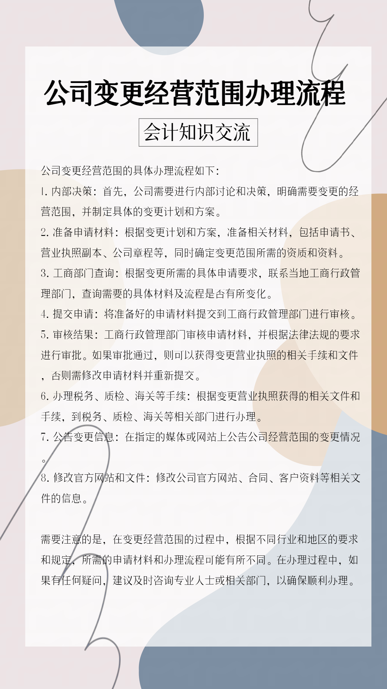 （漳州）会计小知识交流（公司经营范围变更办理流程）-公司变更情况说明