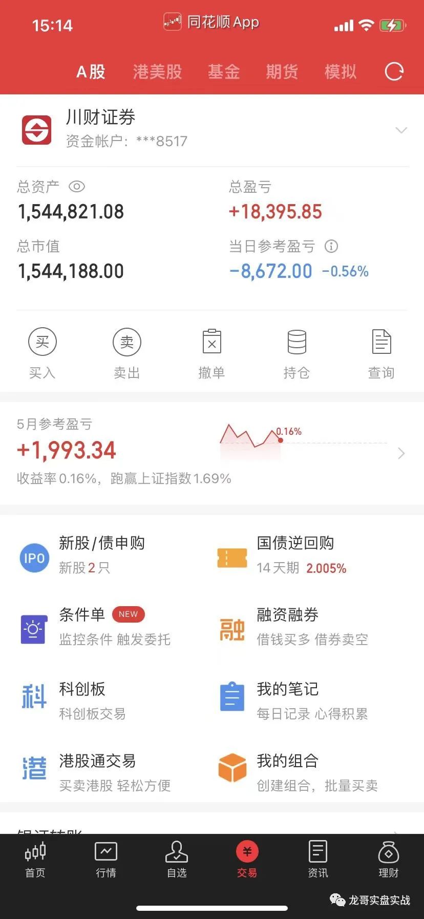 2023年5月12亏损但依然是我节奏，T收益715丢人，融资账户开始移-做t涨多少个点不会亏