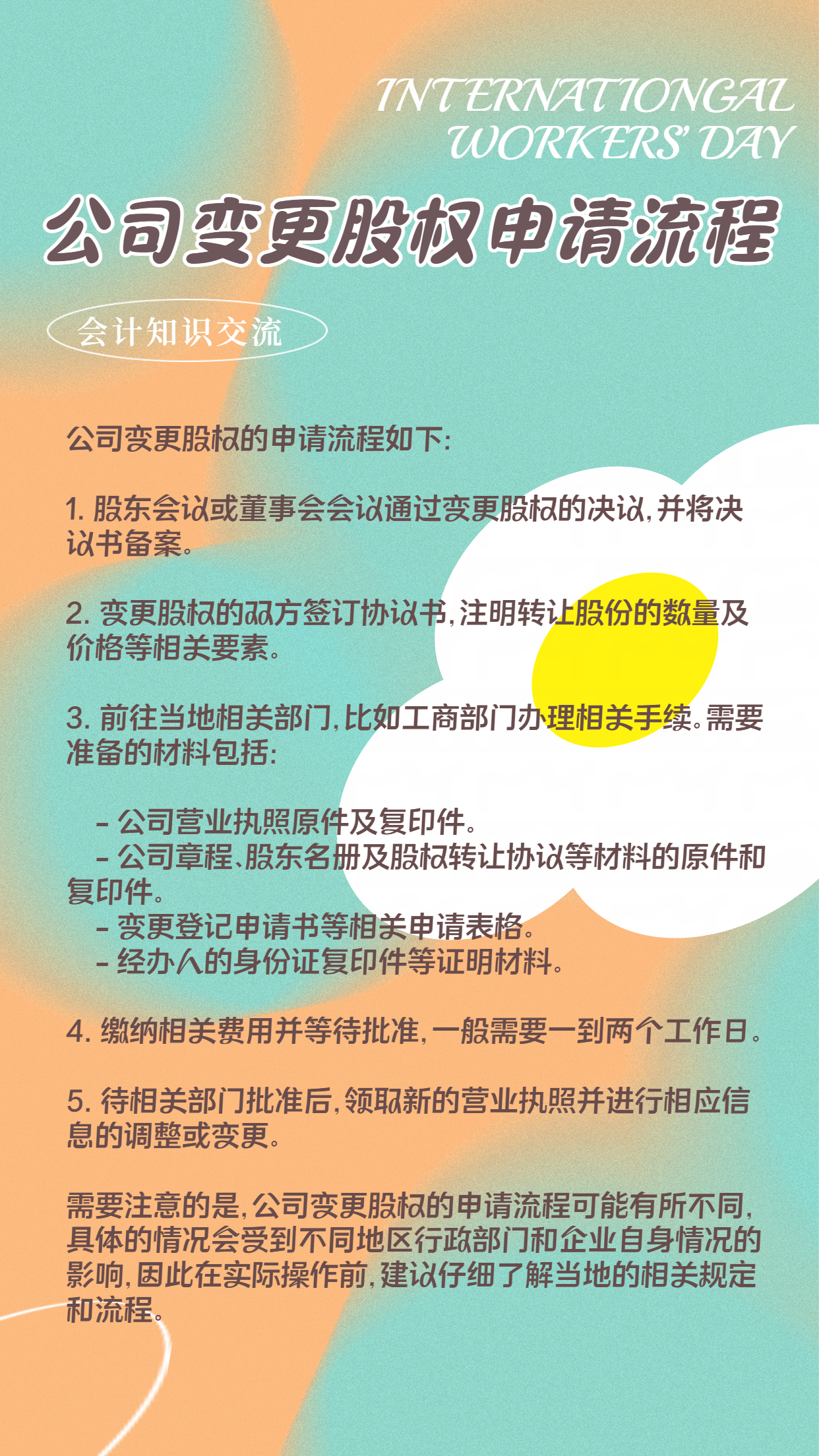 （泉州）会计小知识交流（公司股权变更申请流程）-更改公司股份