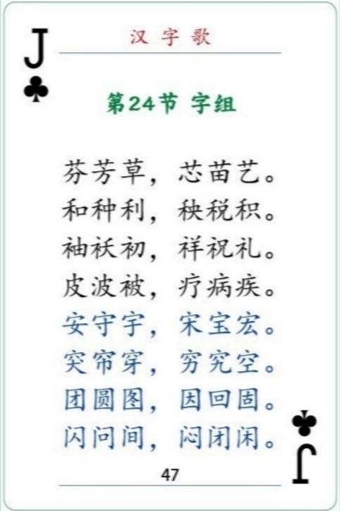 《汉字歌》编写解读（第24节字组4）-编者按多少字