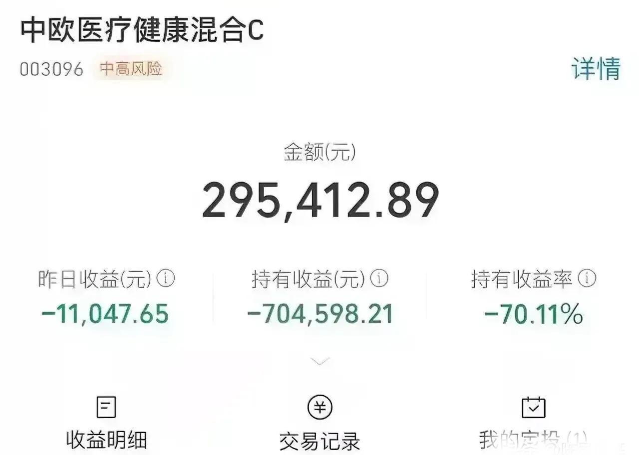 【推荐】100万中欧医疗健康持仓两年亏70万他是怎么做到亏损70的中欧医疗基金