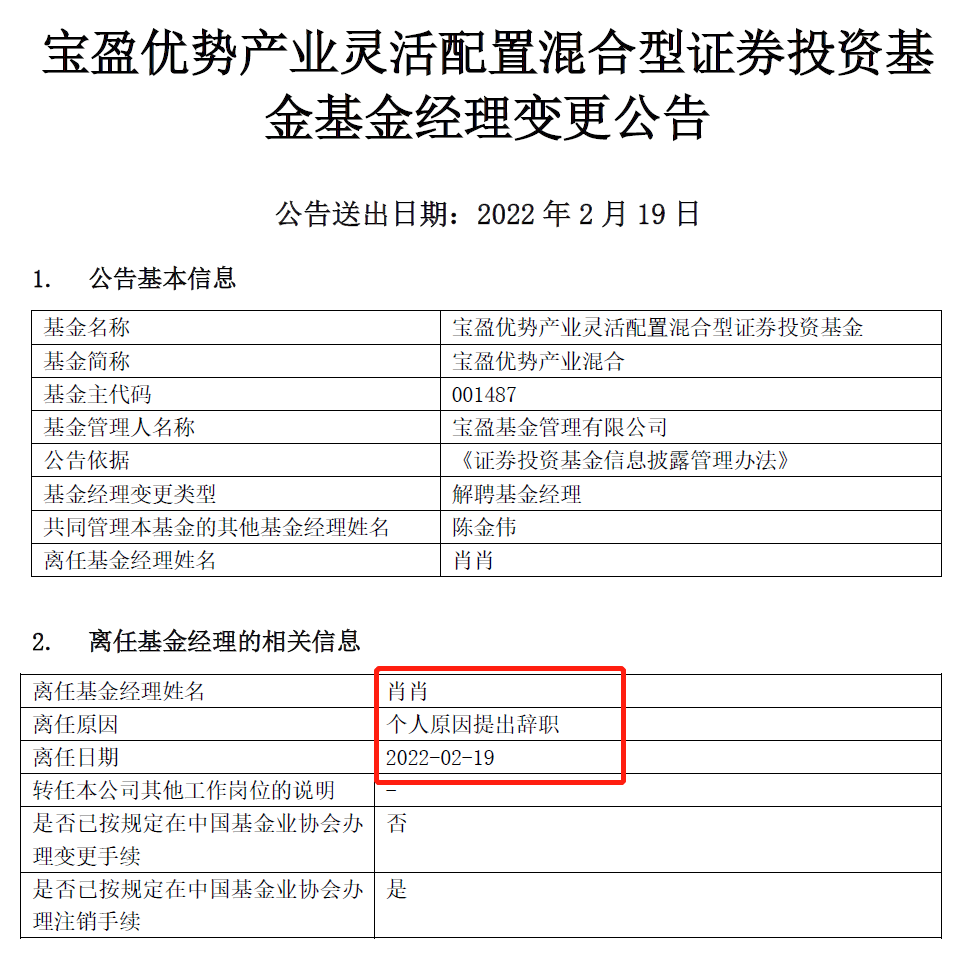 宝盈基金权益投资部总经理肖肖离职，8只产品换人管理-肖肖基金经理