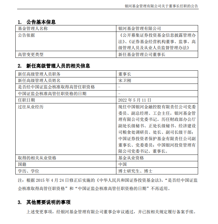 尘埃落定！银河金控副总经理宋卫刚任银河基金董事长，人事动荡能结束？-基金调研员