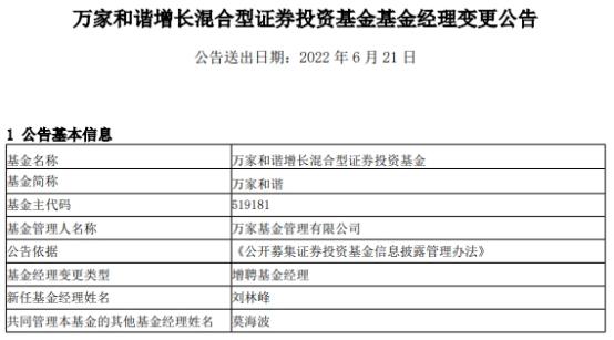 万家和谐增长混合增聘基金经理刘林峰年内跌15%-万家和谐基金净值查询