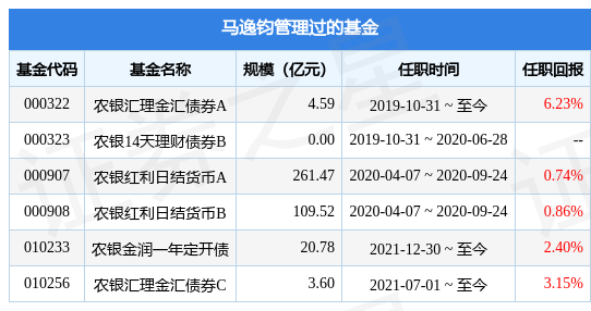 【推荐】农银红利日结货币基金经理变动增聘马逸钧为基金经理000907基金是什么