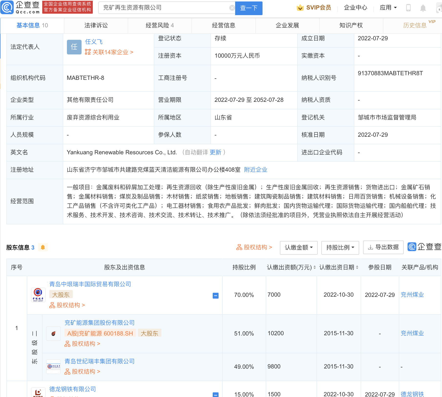 【推荐】兖矿能源投资成立再生资源公司，注册资本1亿元-再生资源公司注册