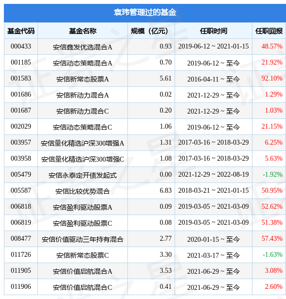 安信招信一年持有混合A基金经理变动：增聘袁玮为基金经理-安信基金管理