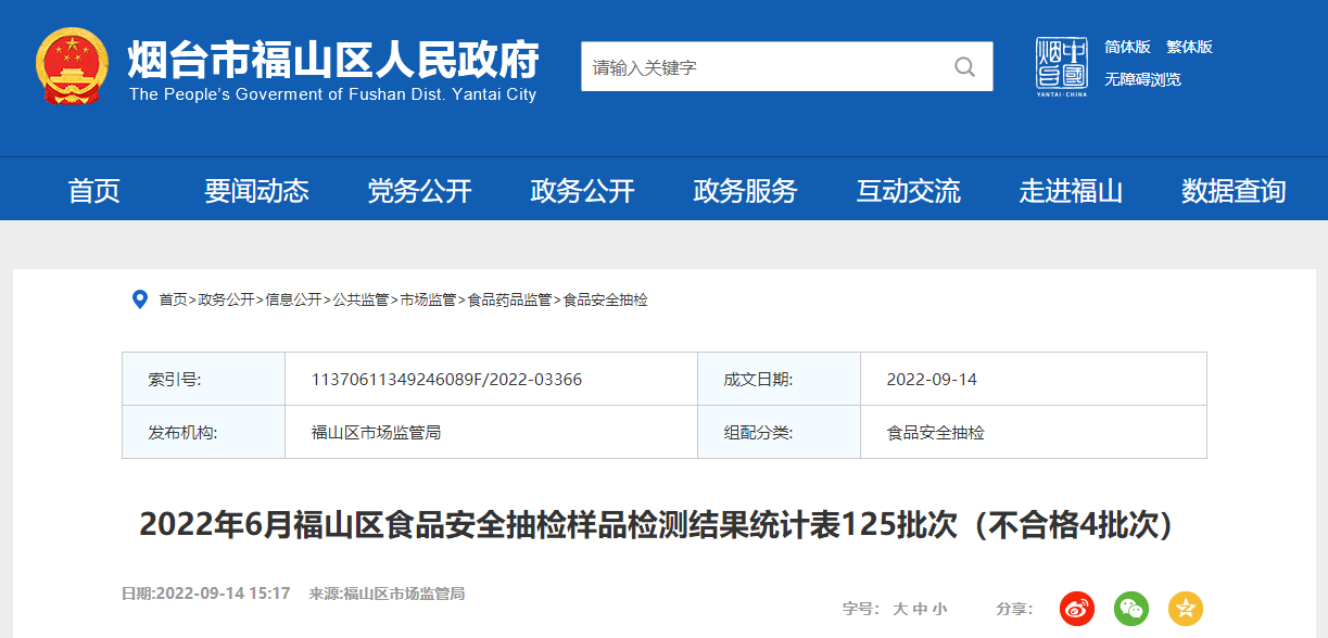 山东省烟台市福山区市场监管局公布125批次食品抽检结果不合格4批次-龙口广源食品有限公司