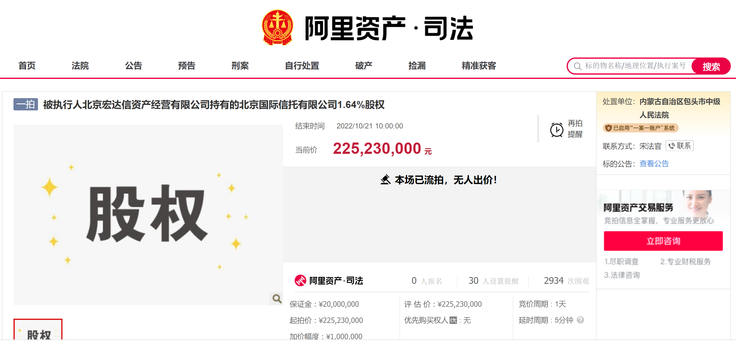 【推荐】北京信托164股权流拍起拍价225亿无人问津信托基金查封