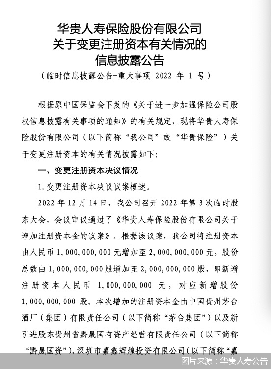 【推荐】华贵人寿拟增资10亿元，茅台集团持股33.33%再成第一大股东-大股东持股比例高的公司