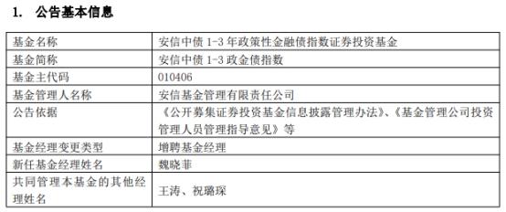 安信基金2只债基增聘基金经理魏晓菲-安信基金待遇