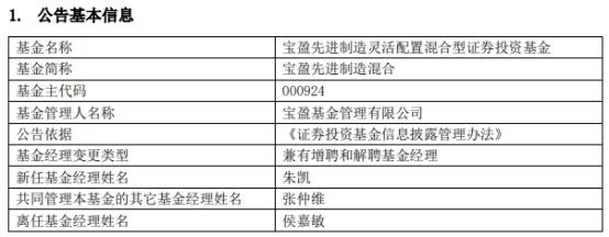 宝盈基金2只基金增聘朱凯宝盈先进制造去年跌40%-000924基金净值查询