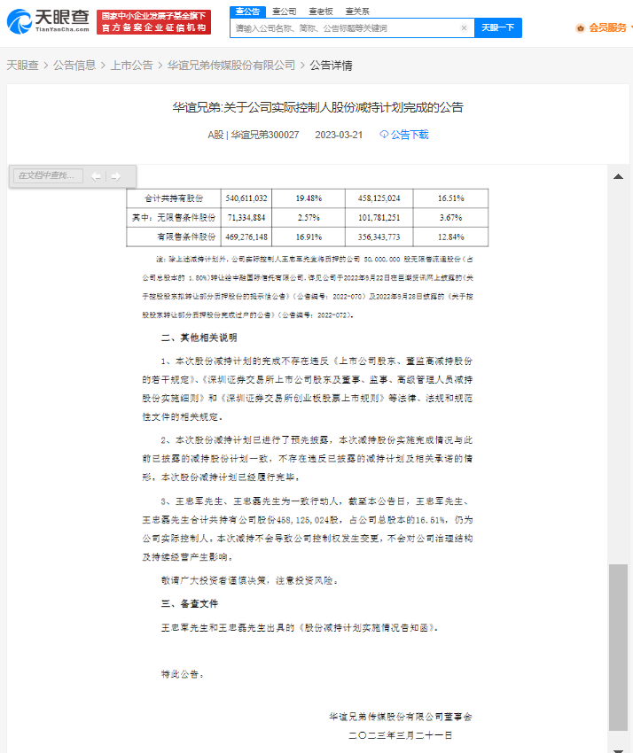 【推荐】华谊兄弟实控人套现约8011万元王忠军王忠磊曾被执行1.38亿-兄弟传媒有限公司老总