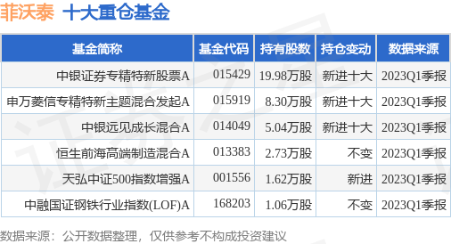 【推荐】6月20日菲沃泰涨1320中银证券专精特新股票A基金重仓该股融券类基金