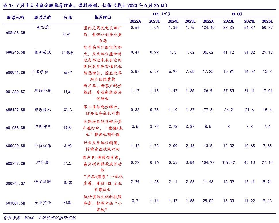 【推荐】中国银河7月十大金股：美芯晟(688458.SH)、瑞华泰(688323.SH)、中信证券(600030.SH)等-国内十大产金公司