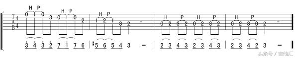 吉他谱的各种符号图解，图解吉他谱中各种符号怎么看（吉他谱上的H、S、P是什么）