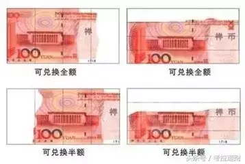 100元残币兑换标准图（人民币100元被小孩撕扯成了6片）