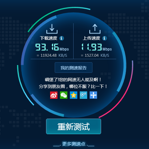 2,点击【开始测速】,即可开始网速的测试,等待测速结果,如下图.