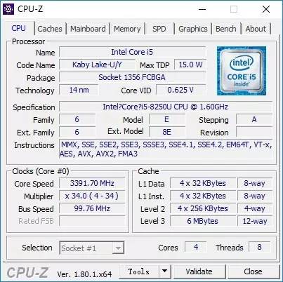i8000u刷机，i78500u相当于几代i5（i5 8250U移动CPU）