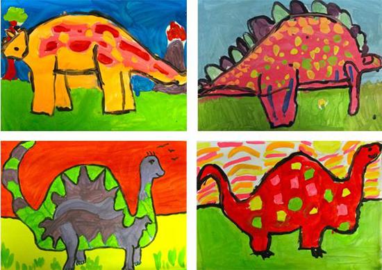 水彩笔画恐龙的画法，恐龙水彩画怎么画（恐龙主题绘画，恐龙也温柔）