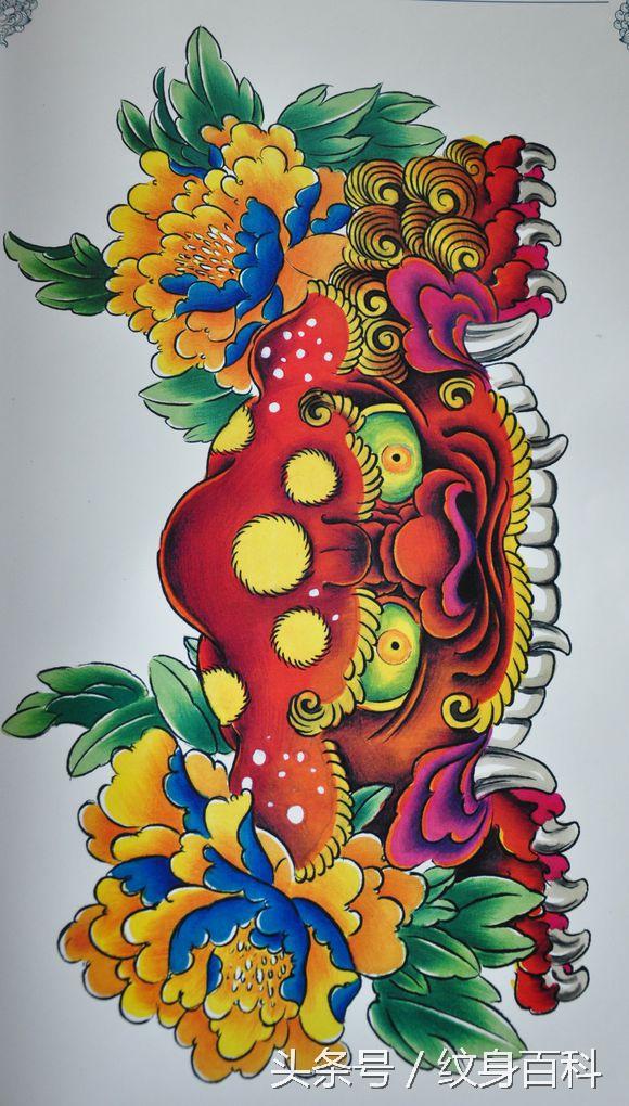 唐狮子的纹身图案象征吉祥,如意,守护的寓意,虽然现代社会已经不再