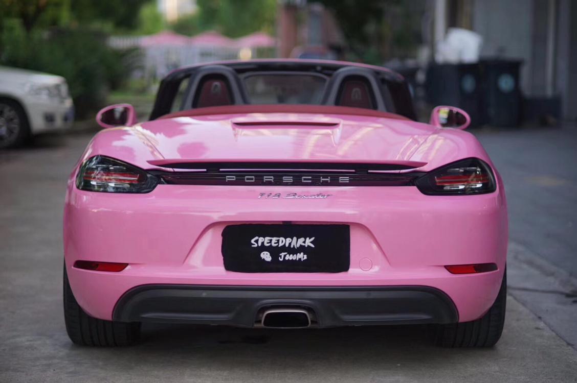 保时捷718全车改色樱语粉,又是一年粉色季_汽车改色贴膜_懂车帝