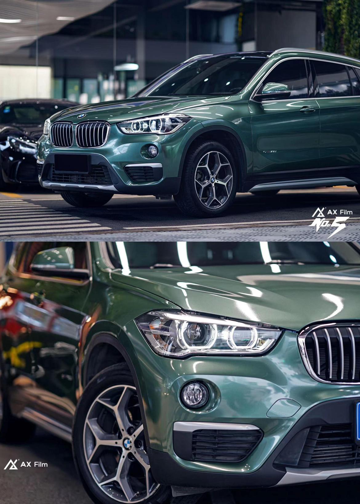 宝马x1改色前后这个绿不错呦