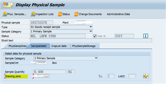 SAP QM 事務程式碼QPR3顯示一個Physical Sample Record