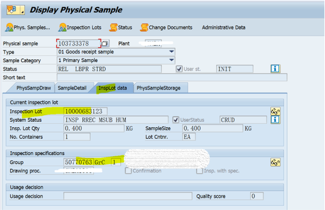 SAP QM 事務程式碼QPR3顯示一個Physical Sample Record