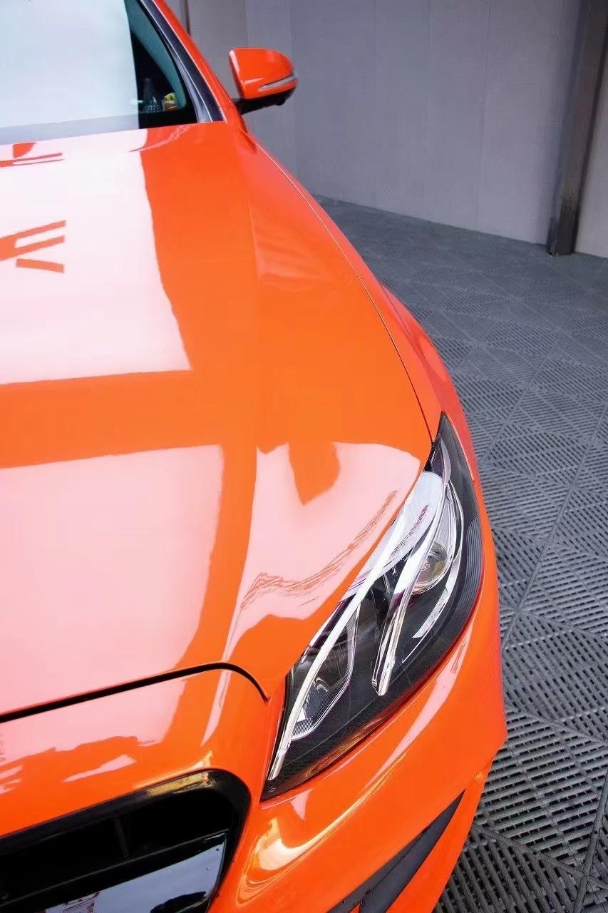 成都改色膜案例 奔驰e300l 改色膜 熔岩橙官方三年电