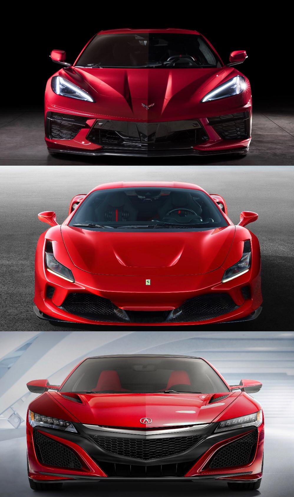 科尔维特c8 vs法拉利f8 vs讴歌nsx,来自美国,意大