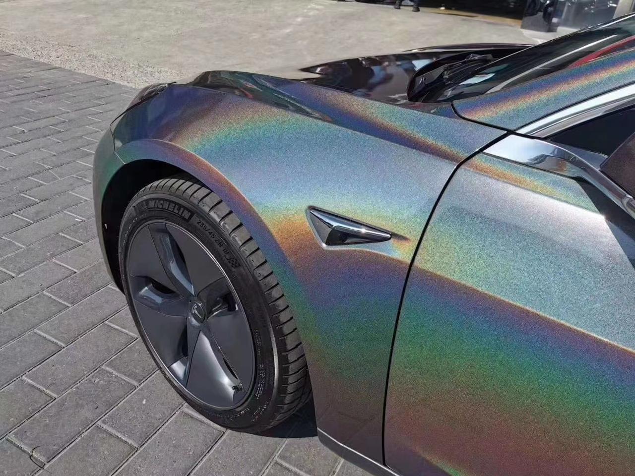 惊艳了model3改色镭射灰