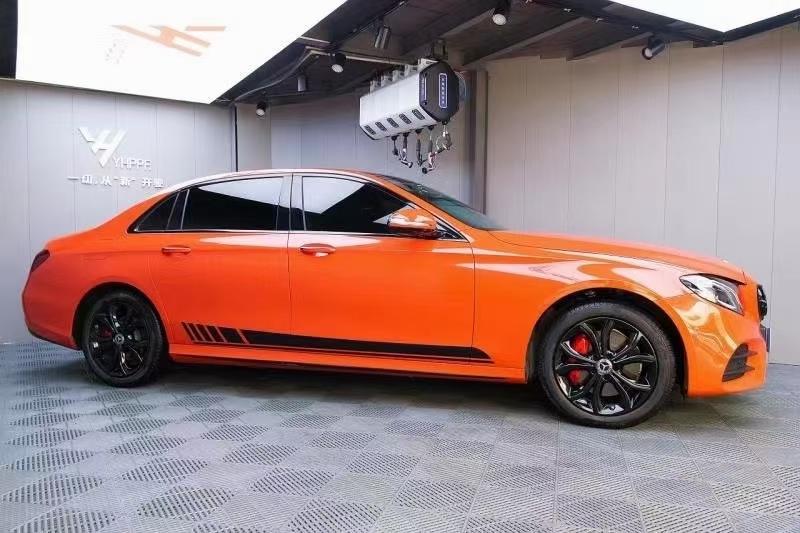 成都改色膜案例 奔驰e300l 改色膜 熔岩橙官方三年电