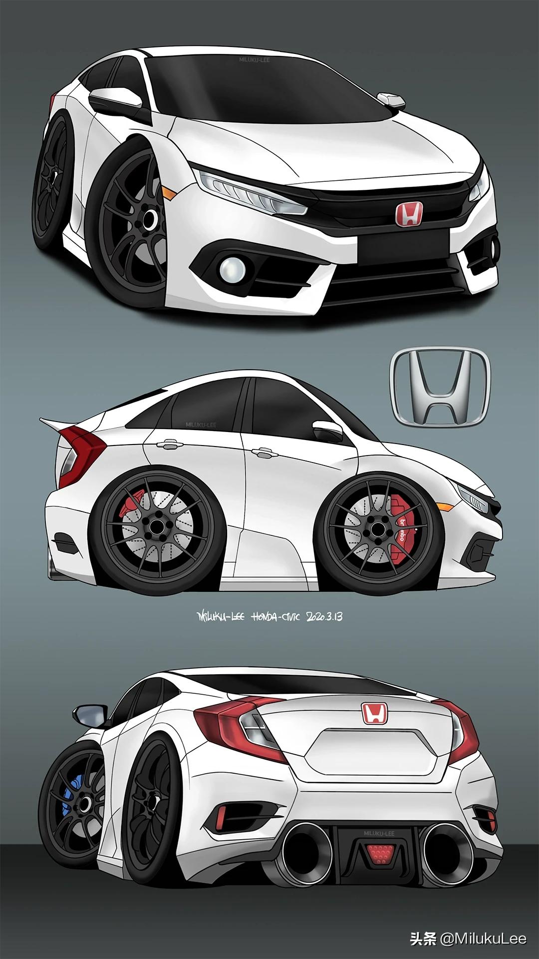 本田##懂车帝思域车友圈#q版车,思域三视图__懂车帝