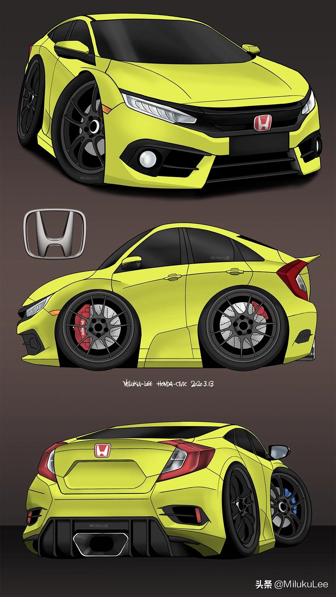 本田##懂车帝思域车友圈#q版车,思域三视图__懂车帝